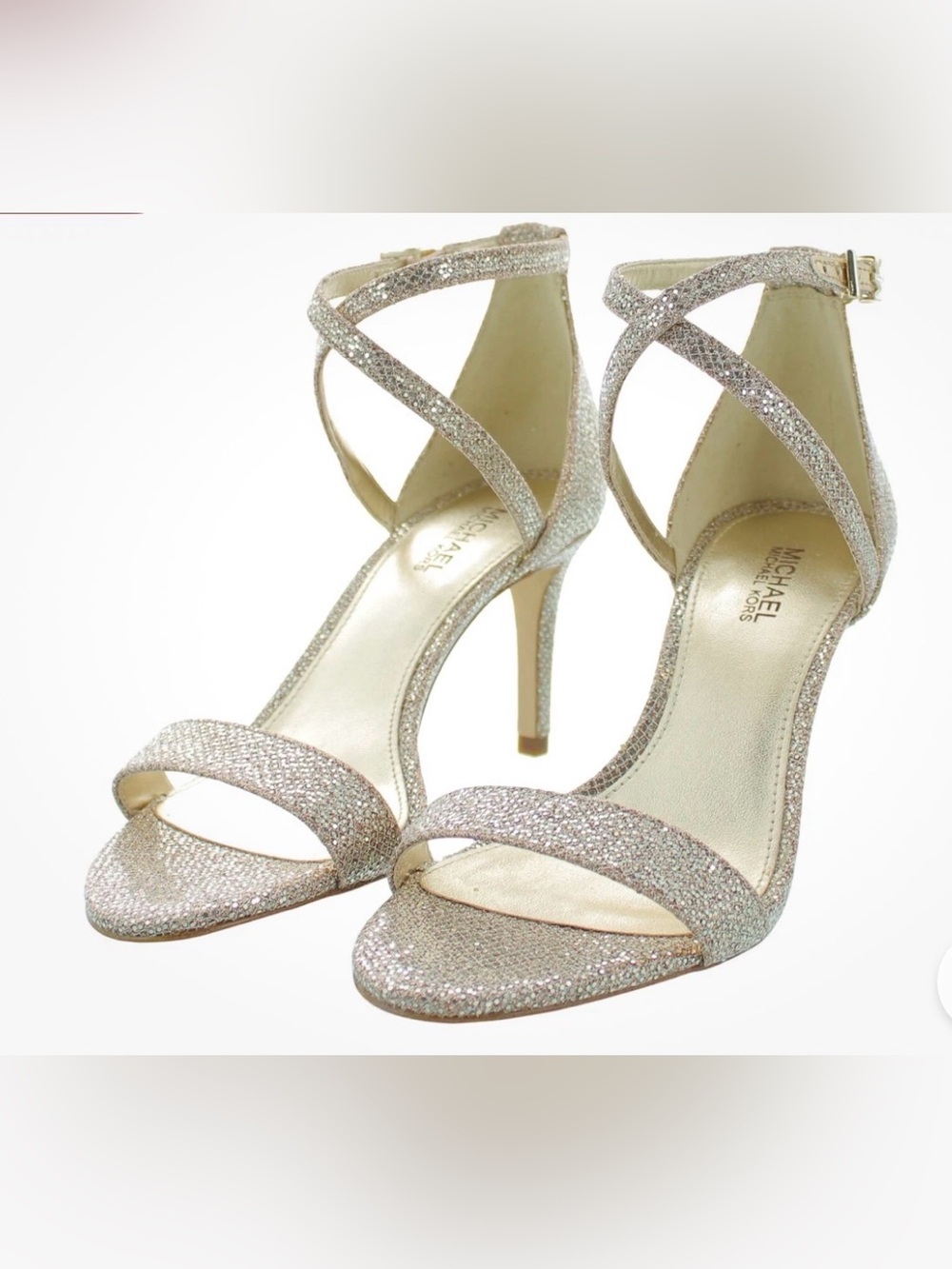 $100 Michael By Michael Kors Ava Mid Metallic Glitter Silver Heels 7.5